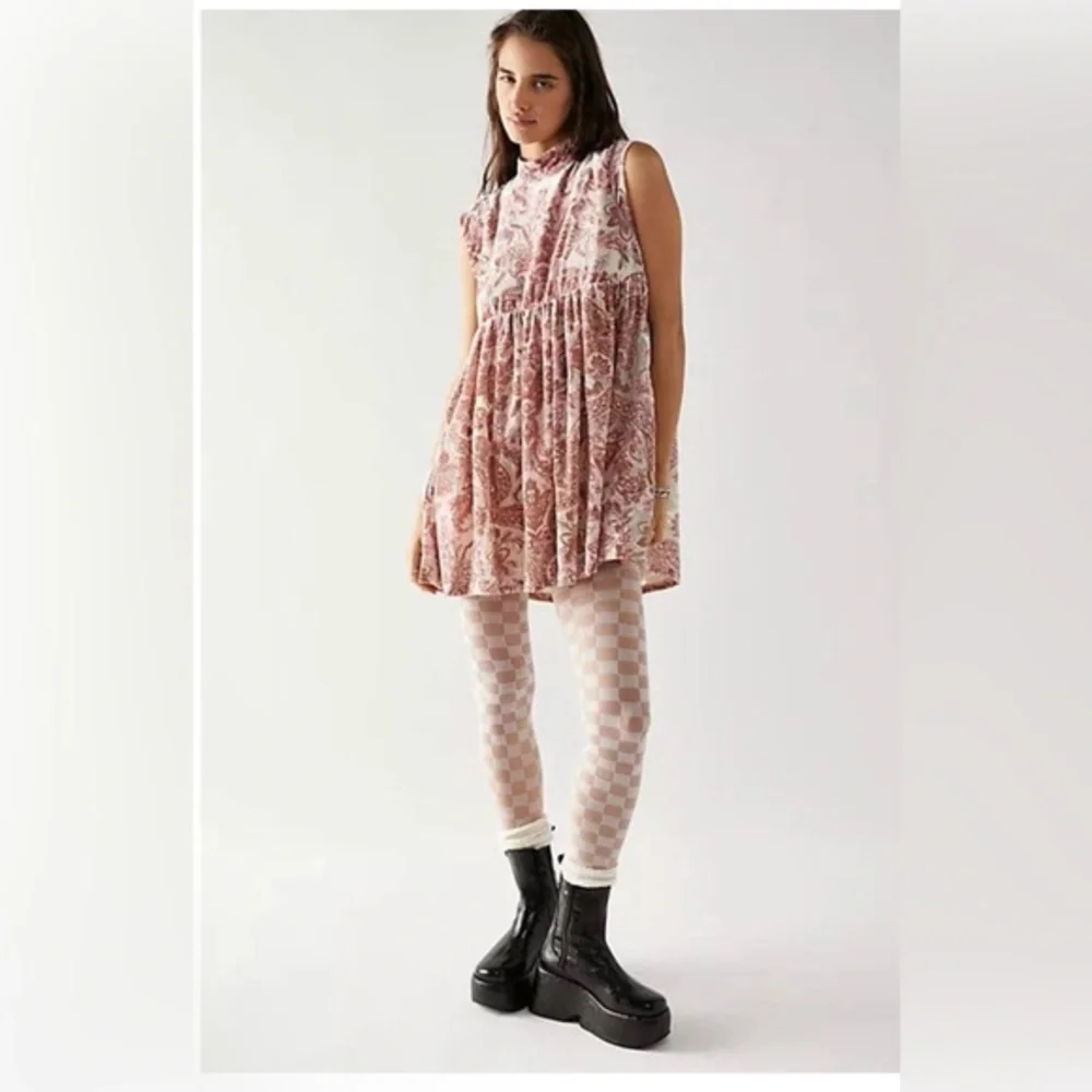 Free people all the time pink velvet sleeveless babydoll dress size‎ small new